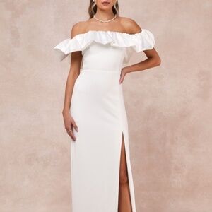 Lulus Sincerely Passionate White Ruffled Off-the-shoulder Maxi Dress - Size M